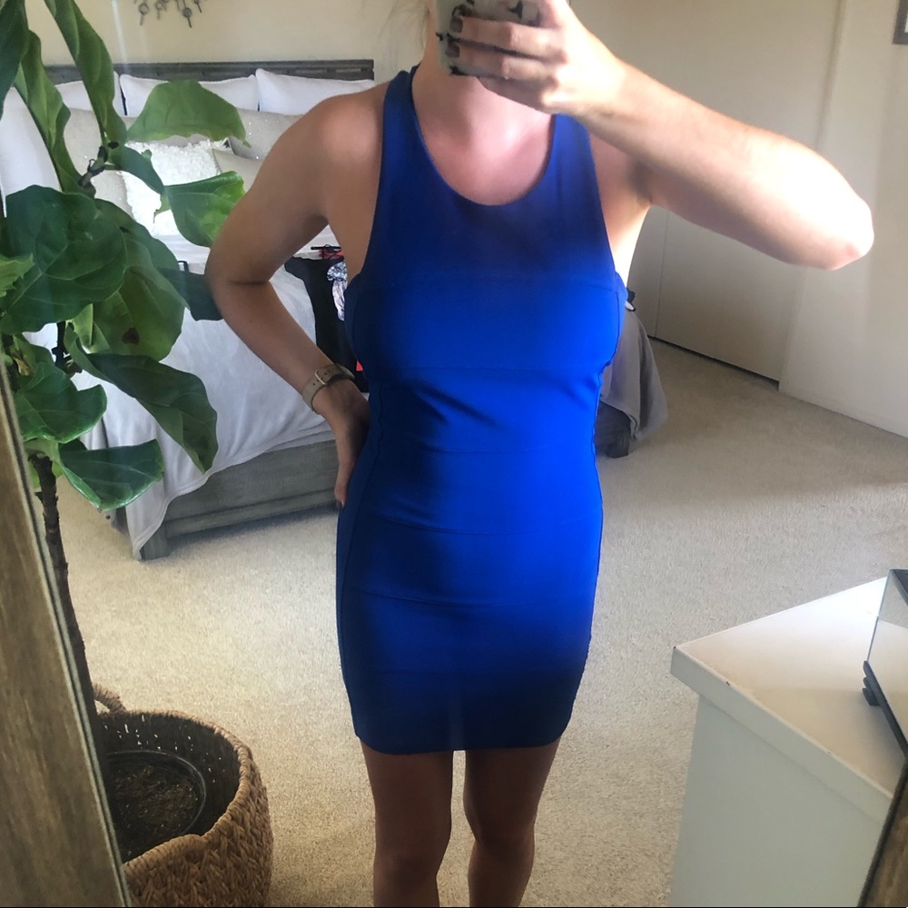 Forever 21 Royal Blue Bandage Bodycon Mini Dress S Sleeveless Party Clubwear